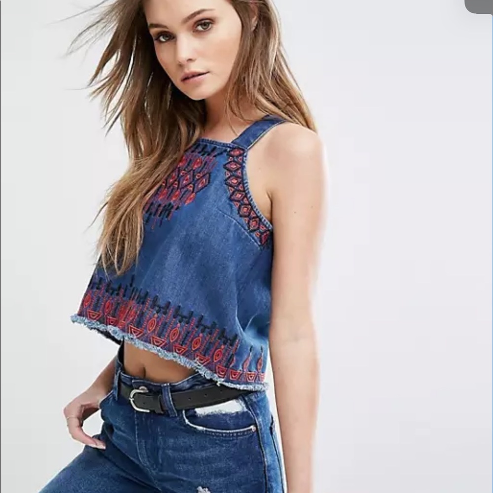 NWT Blank NYC Embroidered Denim Top